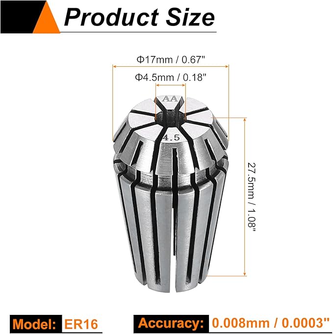 HARFINGTON Spring Collet Chuck ER16 4.5mm 65Mn Spring Steel Precision Router Collets for CNC Engraving Milling Lathe Tool