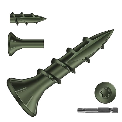 #8 x 3/4" Deck Screws (260Pcs) 1lb. Carbon Steel, Green, Flat Head, Rust Resistant epoxy Coated, with T25 Star Bit
