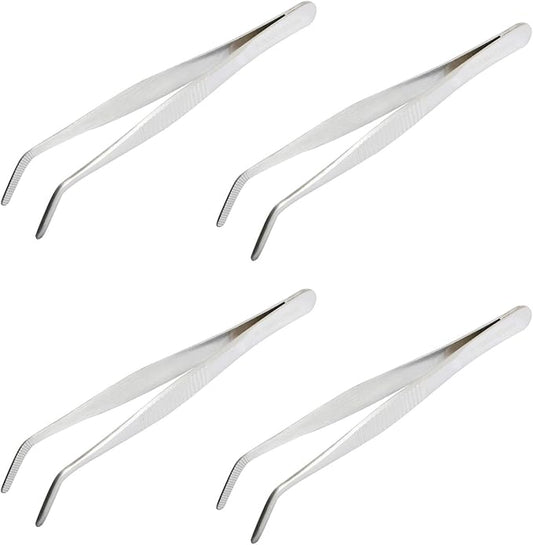 Aoje-Link 304 Stainless Steel Tweezers with Curved Serrated Tip Sewing Machine Electronic Repair Tweezers Pliers Multi-Purpose Tweezers Tool Pliers Silver 4pcs