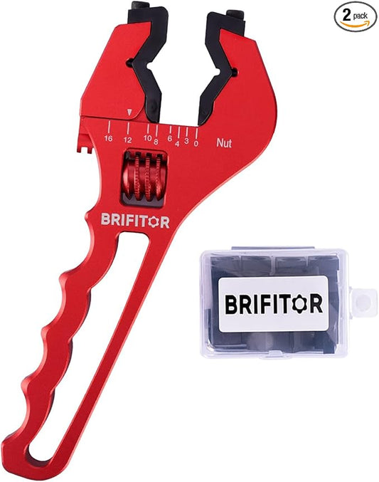 BRIFITOR Non Marring AN Fittings Wrench Adjustable Aluminum AN Wrench For 3AN-16AN Hose End Fittings With Replaceable Hex Type & Flat Type Jaw Protectors, Red.