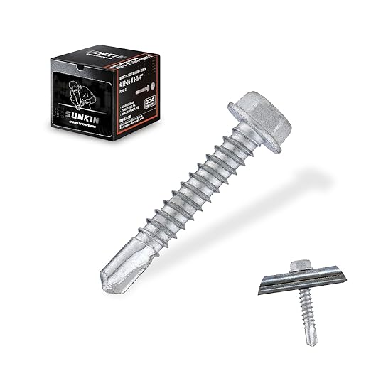 SUNKIN 80PCS Self Tapping Screws for Metal, Bi-Metal Stainless Steel 304 Rustproof, #12 x 1-1/4" Hex Head, Hardened Self Drilling Tip for Steel, Extreme Long Service Life