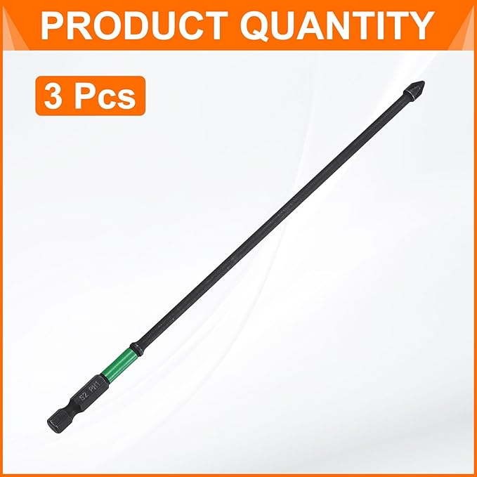 HARFINGTON 3pcs #1 Impact Phillips Screwdriver Bit PH1 1/4" Hex Shank 8" (200mm) Long 0.16" Rod Magnetic Cross Head Drill Bits S2 Steel Industrial Screw Driver for Impact Power Drivers