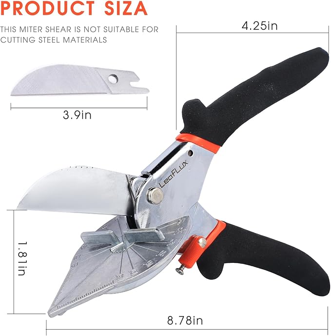 Miter Shears for Wood Trim, Adjustable 45 to 135 Degree Handheld Tool, Multi Angle, Multifunctional Trunking Shears for Moulding, Mitre Cutting, Quarter Round, Includes 2 Blades | LFXP3101S