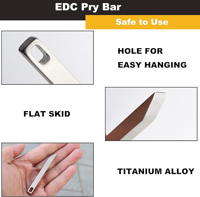 2 Pack EDC Pocket Pry Bar, Mini Prybar for Every Day Carry Small Titanium Key Chain, Portable Multitool, Screwdriver, Bottle Opener & Box Opener