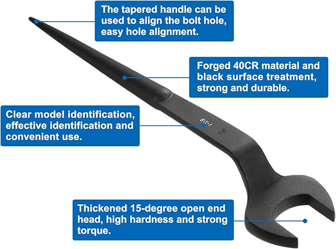 HARFINGTON Single Open End Spanner Wrench 1-7/8-inch 15 Degree Angle Single Open End SAE Construction Spanner Wrenches with 60째Offset Handle for Automotive Mechanical Maintenance