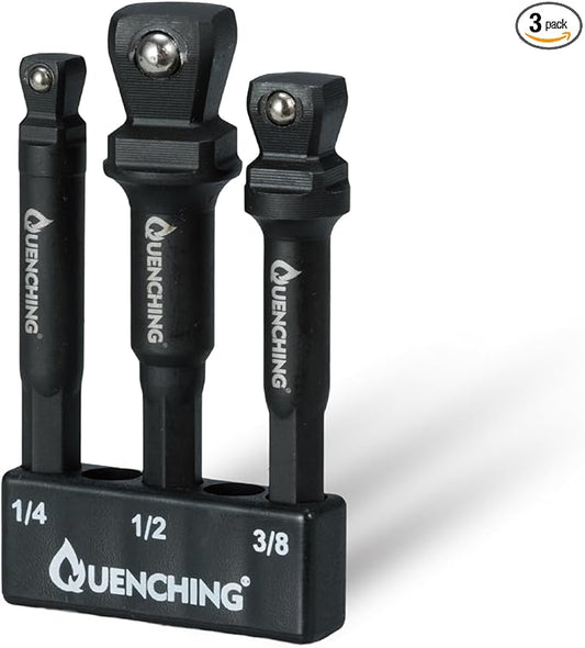 3-Pcs 3 Inch Impact Wobble Extension Set, Socket Extensions with Holder, 1/4, 3/8, 1/2 Drive Cr-V Wobble Extension Offer 30-Degree Range of Motion for Enhanced Access