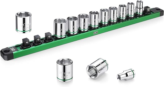 SK 3/8" Drive Socket Set, Metric Sockets, 13-Piece 8-20mm, SuperKrome Finish, Premium CR-V Construction, with Aluminum Socket Organizer