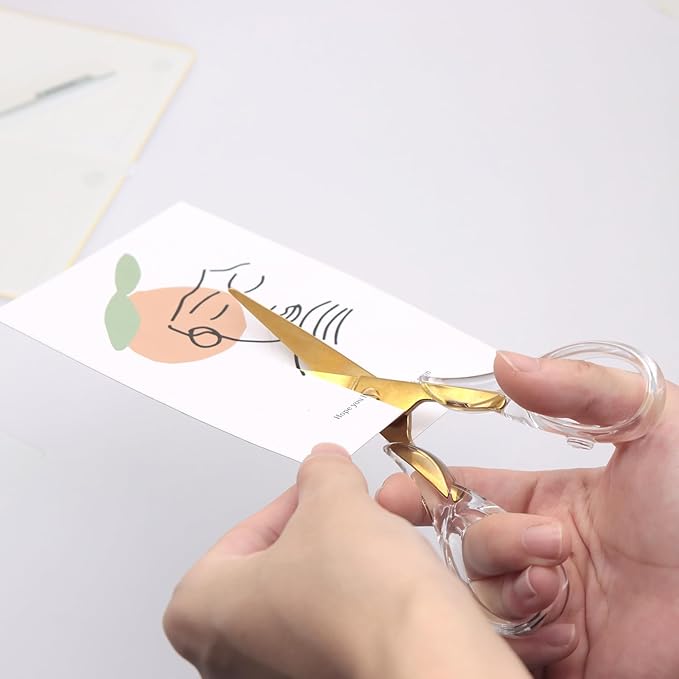 NatSumeBasics Gold Scissors Clear Acrylic Scissors 6.5" Craft Office Professional Shears for Home School Office Desk Accessories Stationery Supplies (Clear Gold)