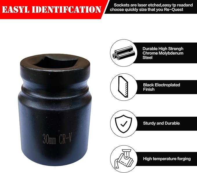 3/4" and 1" Impact Socket Set, 6 Point Metric Drive Socket Sets 21-50 mm and 55-65 mm, 26PCS Cr-V Heavy Duty Socket Set with Adapter, Ratchet Wrench, Extension Bar and Dedicated Case