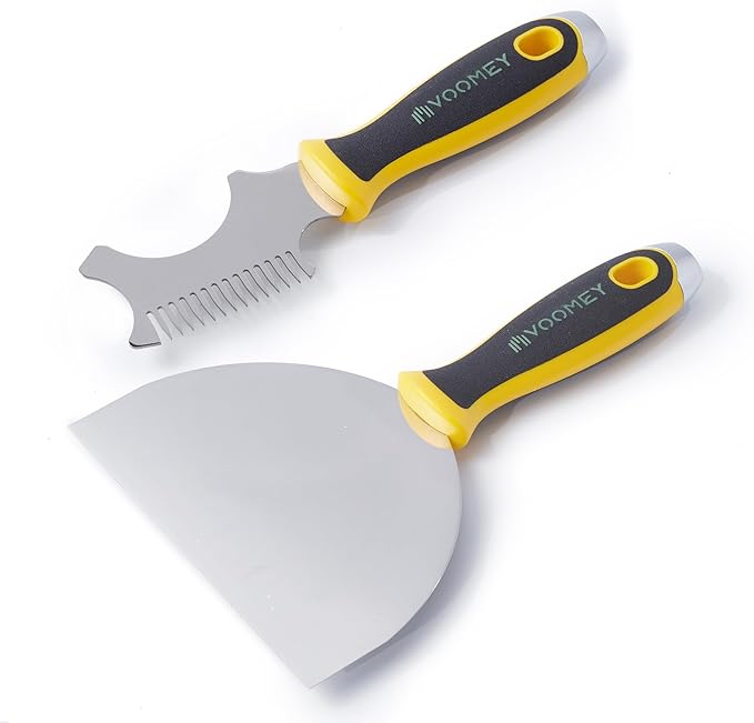 VOOMEY 6 Inch Stainless Steel Putty Knife & Paint Roller Cleaner, Flexible Drywall Spackle Tool with Paint Brush Comb, Professional Wall Repair