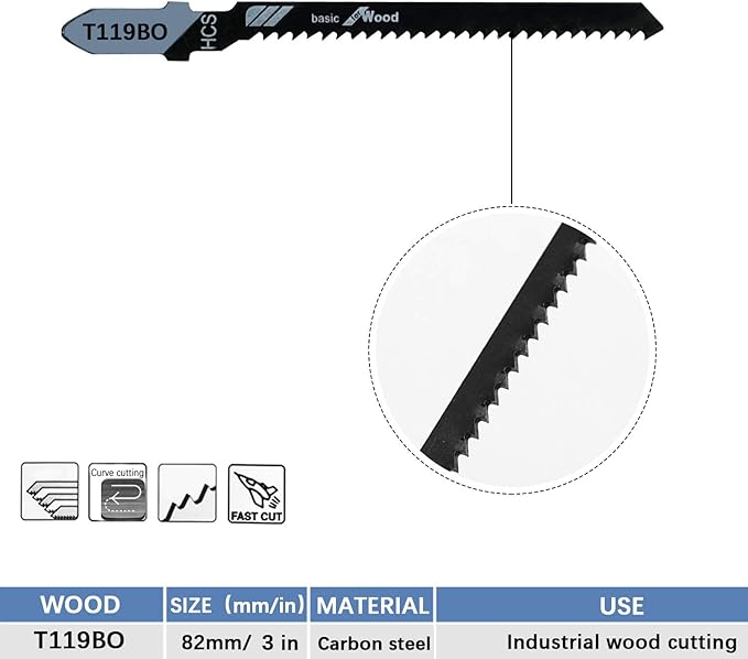 TAROSE 20-Piece T119BO 3 Inch 12 TPI Assorted T-Shank Scrolling Jig Saw Blades Set for Precision Cutting Wood