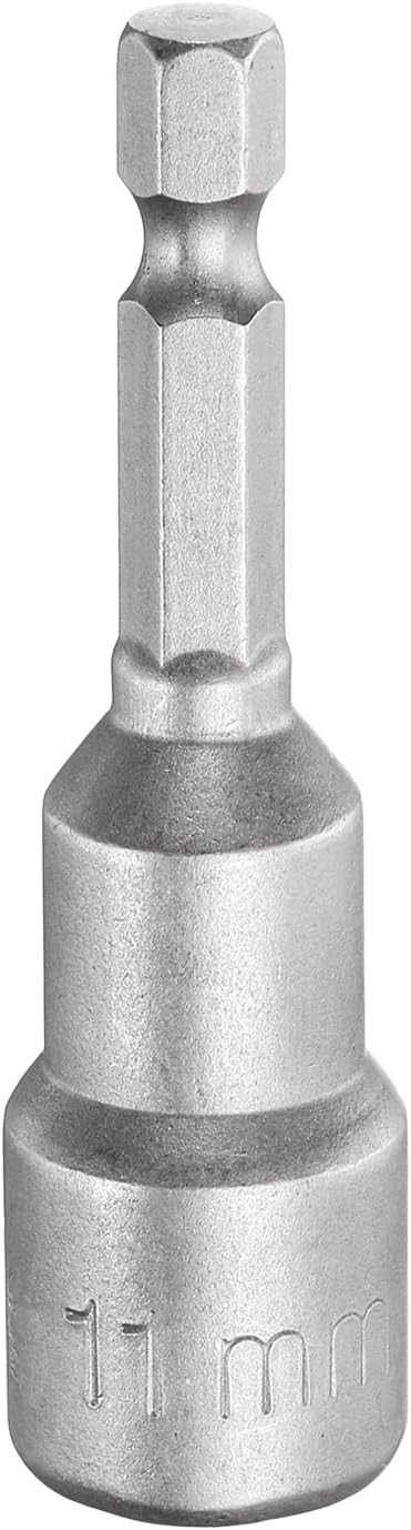 HARFINGTON Nut Driver Drill Bit 11mm Metric Socket 1/4" Hex Shank 2.56" (65mm) Long Magnetic 6-Point Sockets Quick Change CR-V Steel Bolt Setters for Power Drill Drivers