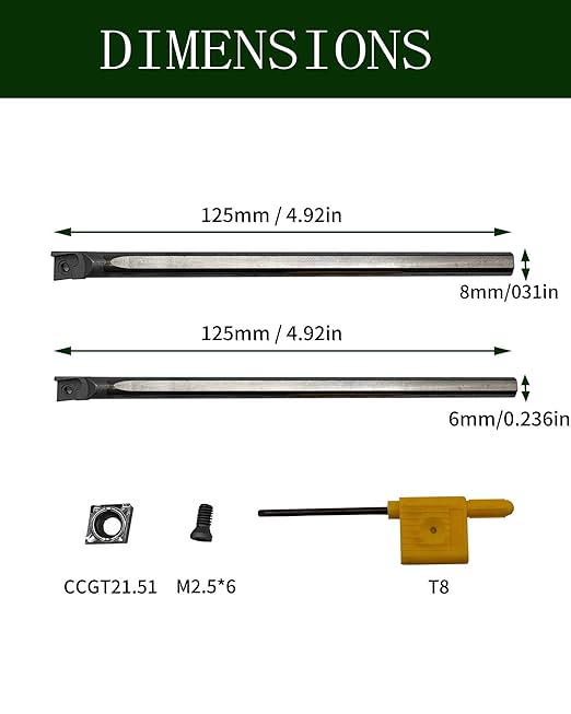 2pcsTungsten Steel Tool Holders C06K/C08K-SCLCR06 Boring Bars +10PCS CCGT060204-AK Indexable Carbide Turning Insert Blades Boring and Outer circlr for Aluminum Copper Plastic Cutting