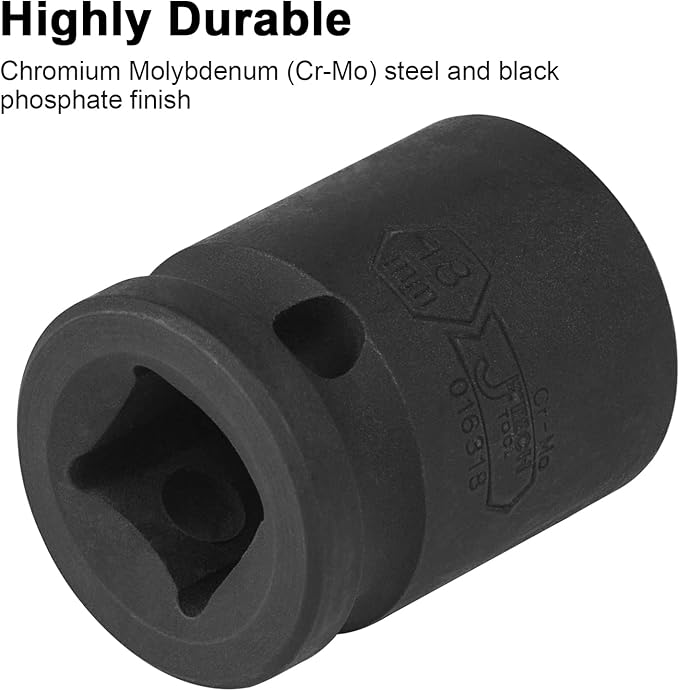 JETECH 1/2 Inch Drive 18mm Standard Impact Socket, Chrome Molybdenum Alloy Steel, 6-Point Design, Metric