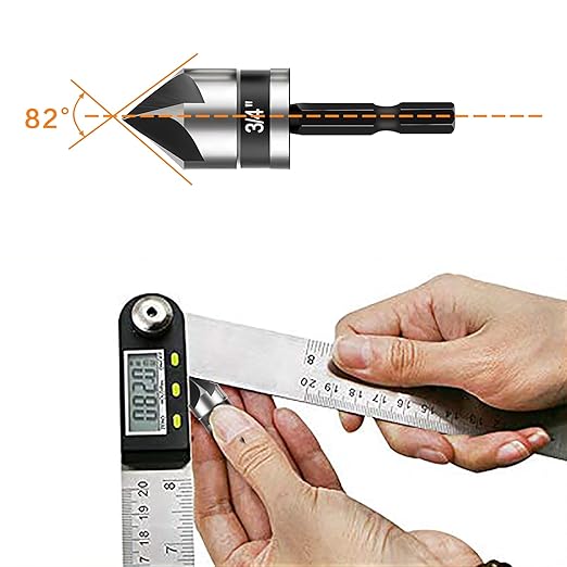 5 Pcs Countersink Drill Bit Set, Industrial Grade M2 High-Speed Steel, 82 Degree, 5 Flute with 1/4??Quick Change Hex Shank, 1/4" to 3/4" Size for Metal, Wood & Plastic - Includes Durable Case