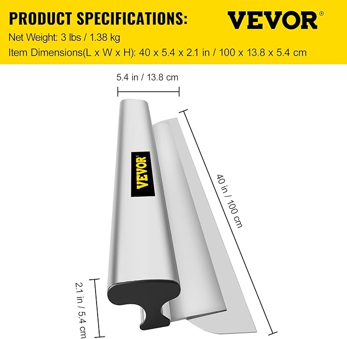 VEVOR Skimming Blade,40 inch Smoothing Knife, European Stainless Steel Construction Knife, Aluminum Blade Profile Smoothing Knockdown Spatula for Gyprock/Drywall/Wall-Board