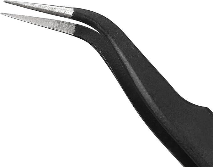 uxcell ESD-15 Tweezers, Anti-Static Stainless Steel Non-magnetic Curved Tip for Craft Jewelry Electronics, 4.8" Overall Length