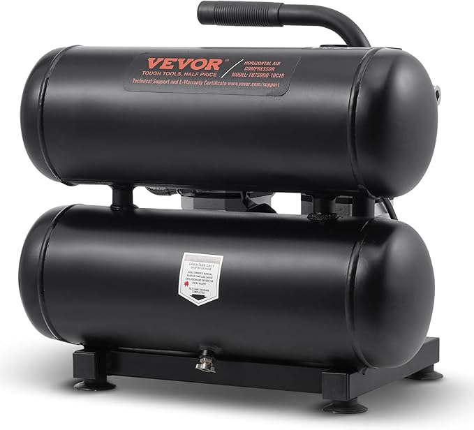 VEVOR Air Compressor, 4.6 Gallon Steel Tank, 1HP 2.2CFM@90 PSI Oil Free Air Compressor & Max 120PSI Pressure, 80dB Ultra Quiet Portable Compressor for Auto Repair, Tire Inflation, Spray Painting, 120V