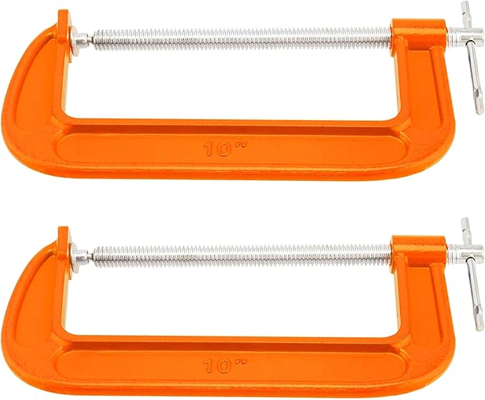 2 Packs 10 Inch C-Clamp, Malleable Iron C-Clamp, Heavy Duty C-Clamp for Woodworking, Metalworking, 8.7 Inches Max Jaw Opening, 3.7 Inches Throat Depth, Orange