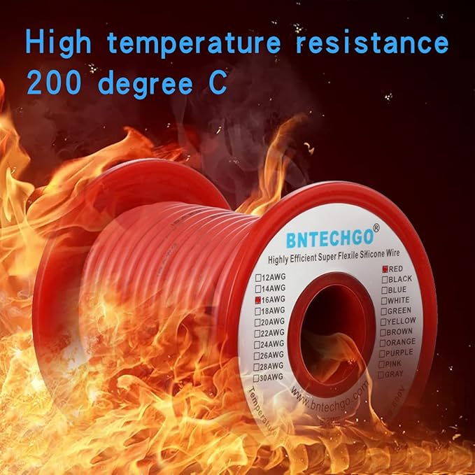 BNTECHGO 16 Gauge Silicone Wire Spool 50 ft Red Flexible 16 AWG Stranded Tinned Copper Wire
