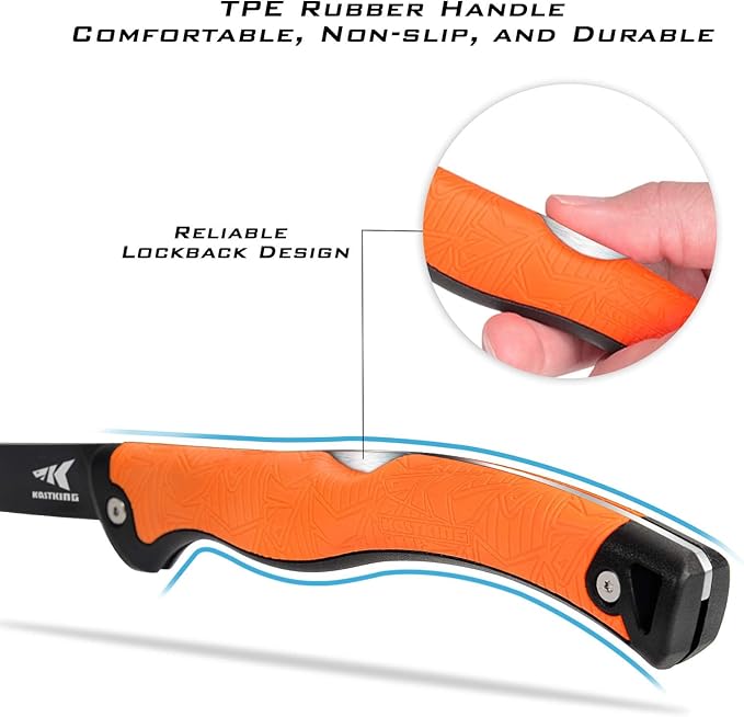 KastKing Folding Fillet/Fishing/Camping/Hunting Knife, Razor Sharp G4116 German Stainless-Steel Blade, Non-Slip Handles, 13 쩍 inch overall Length, only 7 쩍 inch folded, Includes Sheath