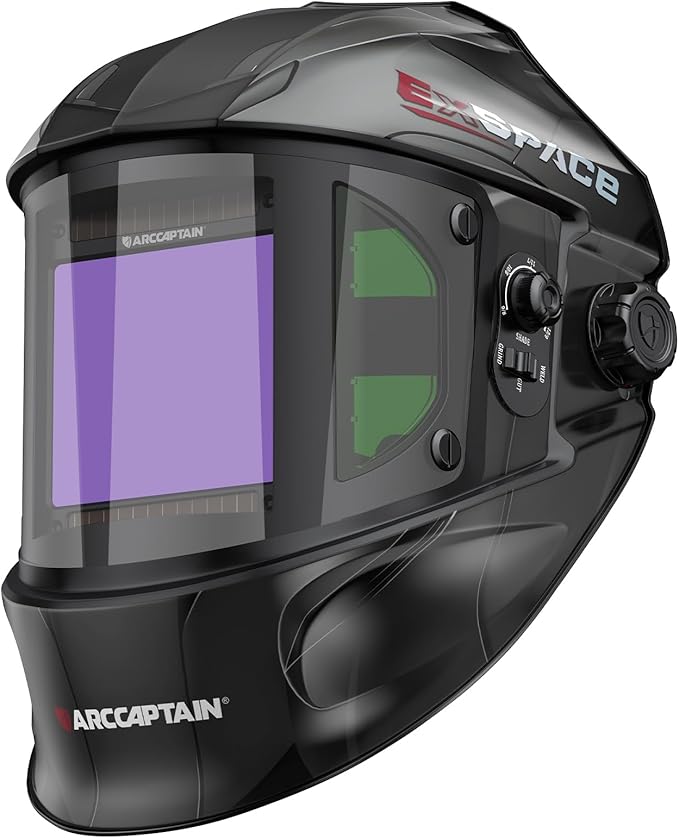 ARCCAPTAIN Auto Darkening Welding Helmet with Side View, 180째 Panoramic View, 1/1/1/1 True Color Large Viewing Welding Hood with 4 Arc Sensor Solar Powered, Wide Shade 4/5-9/9-13 for TIG MIG ARC CUT