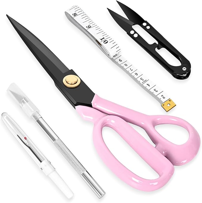 Professional Tailor Scissors Heavy Duty - Multi-Purpose Sewing Fabric Scissors for Leather Cutting Industrial Sharp Shears Home Office Arts, and Crafts (10 Inch) Pink