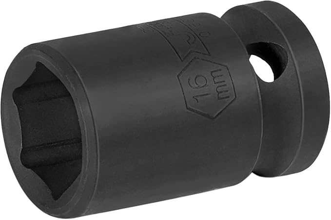 JETECH 1/2 Inch Drive 16mm Standard Impact Socket, Chrome Molybdenum Alloy Steel, 6-Point Design, Metric
