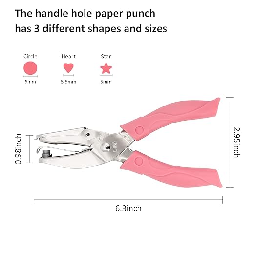 Coolrunner 3-Piece Metal Single Hole Paper Punch - DIY Handheld Punch with Circle/Star/Heart-Shaped Hole Makers