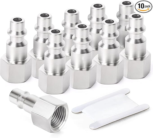 GASHER 10PCS 1/4-Inch NPT Female Industrial Air Tool Fitting, 3/8-Inch High Flow Pneumatic Plugs Max Working Pressure 300PSI