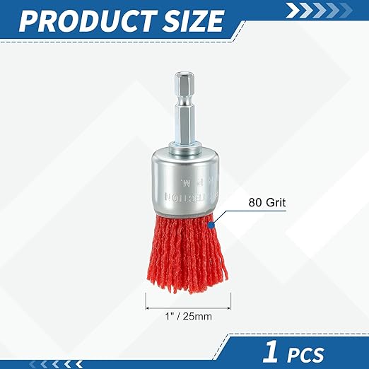 Wire Brush for Drill (1"/25mm) 1Pack, Crimping Steel Wire 0.05" (Nylon) Red Wire Brush Drill Attachment with 1/4" Hex Shank - for Rust,Cleaning, Deburring on Cast Iron