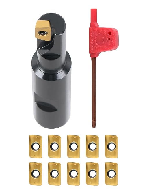 Accusize Industrial Tools 1/2" 90째 Square Shoulder Indexable End Mill w/ 10 add'l APKT11T308 Inserts, 5/8" Shank, 3-1/4" OAL, 0.433" ap, 1 Flute, APKT11T308, Carbide Insert, 0056-0913+0056-1130