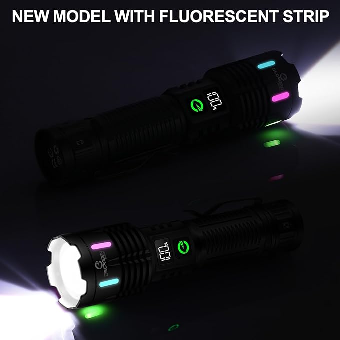 Esgreen Rechargeable Flashlights High Lumens 10000 Single 2 Modes, Super Bright LED Flashlight USB C Long Distance 3280ft, Powerful Long Lasting 10H Heavy Duty Strong Flash Light for Camping Hiking