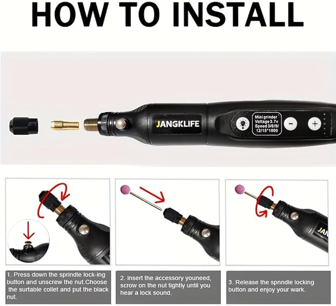 JANGKLIFE Mini Cordless Rotary Tool Kit, 5-speed Multi-purpose Engraving Tool, with LED Light, 67 Accessories, Engraving, Sanding, Grinding, Polishing, Carving, Etching, DIY Crafts