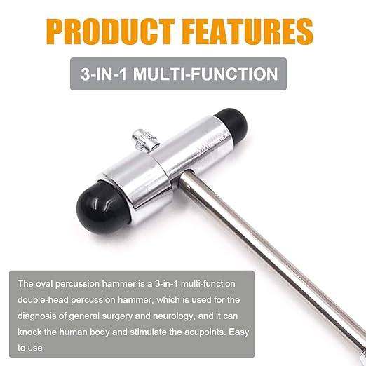 Buck Neurological Hammer, Tromner Reflex Hammer with Needle and Brush, for Neurologic Reflex Diagnosis and Testing