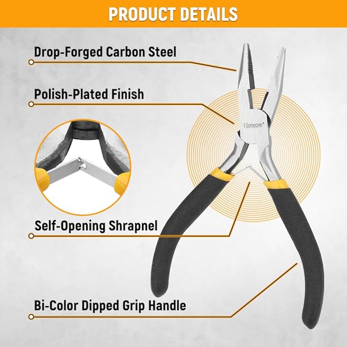 HOTECHE 4.5-Inch 4PCS Mini Pliers Set - Professional Cr-V Steel Precision Tools with Non-Slip Grips - Includes Combination, Long Nose, Diagonal & End Cutting Pliers for Electronics, Jewelry & Crafts