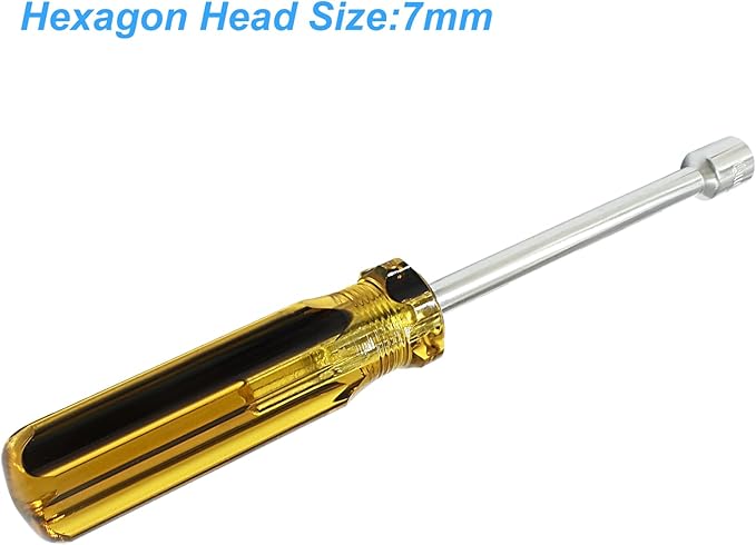 Biaungdo 7mm Socket Wrench Screwdriver, Hex Socket Wrench High-Carbon Steel Hexagon Nut Driver Non-Magnetic Tip Hex Nut Screwdriver Hand Tool for Repairs(Plastic Handle)