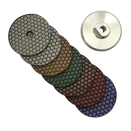 4" Dry Stone Polishing Pads Set with Aluminum Backing Pad (50, 100, 200, 400, 800, 1500, 3000 Grit) - for Granite, Marble, Concrete Countertops