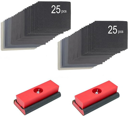 SCOTTCHEN Hand Sanding Blocks Auto Body 2pack, Sandpaper Woodworking Furniture Sander Hand Tool, 50pcs sandpaper, Grit 120 to 3000