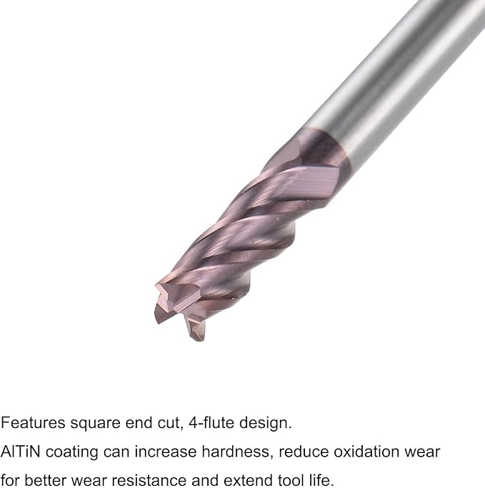 uxcell Square Nose End Mill, 4mm Tip Dia Solid Carbide AlTiN Coated CNC Router Bits 4 Flute Spiral Milling Cutter HRC55 with 4mm Shank 50mm (2-inch) Length