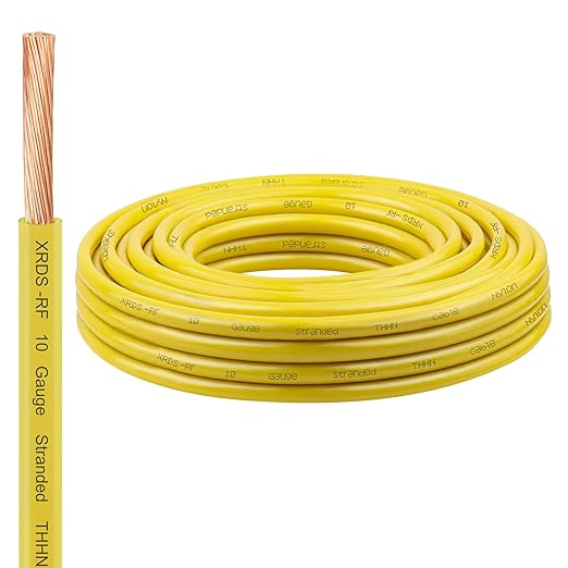 XRDS -RF 10 AWG Stranded THHN Wire ??Yellow, 25FT ??Oxygen-Free Copper Electrical Wire with Nylon Jacket ??Building Wire for Conduit, Industrial, Commercial, and Residential Use
