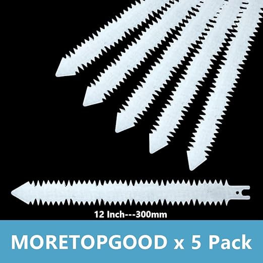 12 Inch Double-Sided Tooth Reciprocating Saw Blades,5TPI Replaceable Blades for Wood Pruning, Japanese Saw Blades Suitable for Tree Cutting (5-Pack)
