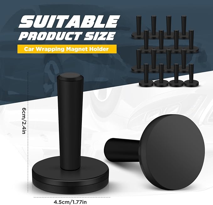 Dunkive 16 Pcs Black Car Vinyl Wrap Magnets Holder Tool Kits for Car Wrapping and Crafts Sign Making Window Tint Tools Magnets