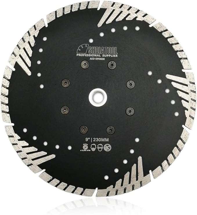 SHDIATOOL Diamond Turbo Blade Dia 9 Inch with Slant Protection Teeth Cutting Stone Granite Marble Concrete Brick with 5/8-11 Thread