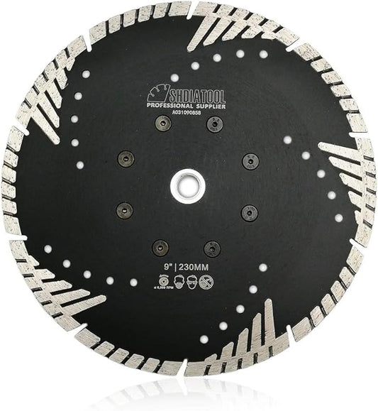 SHDIATOOL Diamond Turbo Blade Dia 9 Inch with Slant Protection Teeth Cutting Stone Granite Marble Concrete Brick with 5/8-11 Thread