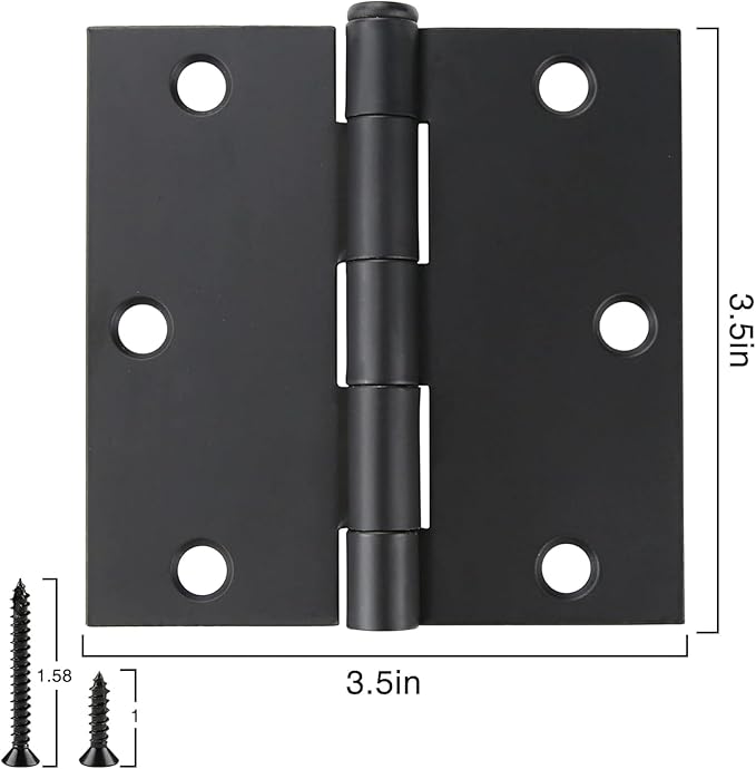 18 Pack 3 1/2 Inch Matte Black Door Hinges 3.5" Interior Square Iron Bifold Silver Standard Residential 3 쩍"Satin Nickels Hinge for Doors Hardware Kit Tool Office Bedroom Study Living Room Decor