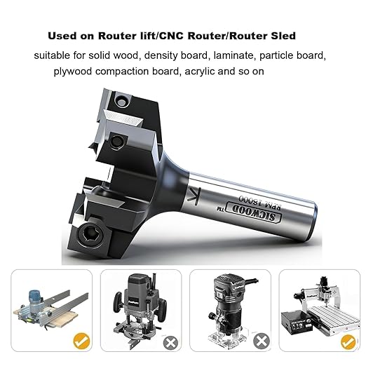 Slab Flattening Router Bit 1/2 Shank, 6-Wing, 2" Cutting Dia, Insert Carbide CNC Spoilboard Surfacing Router Bit, Wood Planer Planing Bit for Flycutter/ Slab Leveler/ Rabbeting by SICWOOD