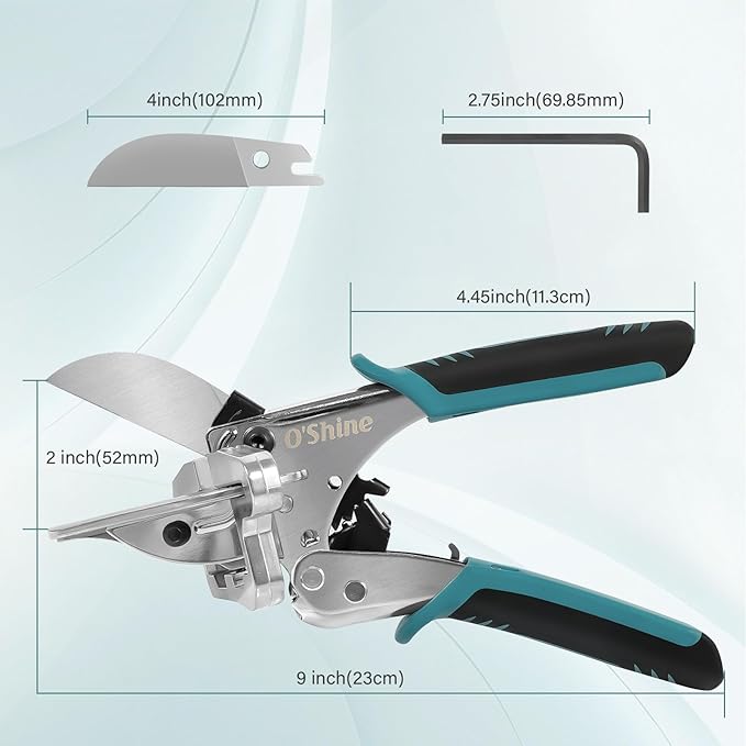 O?셎hine 22.5 Degree Ratchet Miter Shears For Angular Cutting Molding Wood Crafting, Quarter Round Cutting Tool Shoe Molding Cutters, Multi Angle Miter Shear Trim Cutter Hand Tool, w/ 1pc Extra Blade