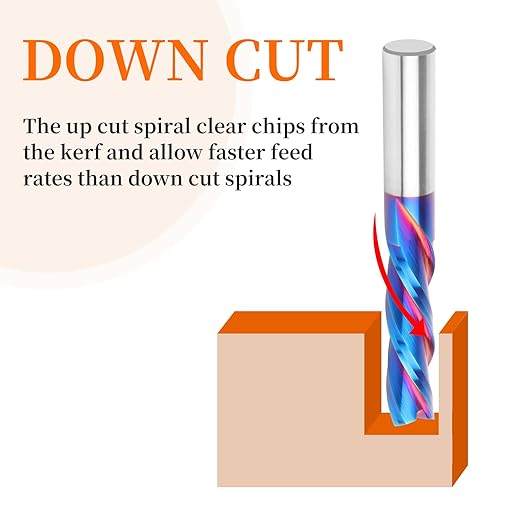 Downcut Spiral Router Bit Extra Long (4 inch) with 1/2 Inch Shank, 1/2 Inch Cutting Diameter Solid Carbide CNC End Mill Bits for Wood Carving, Plunge Cut (3-Flute)