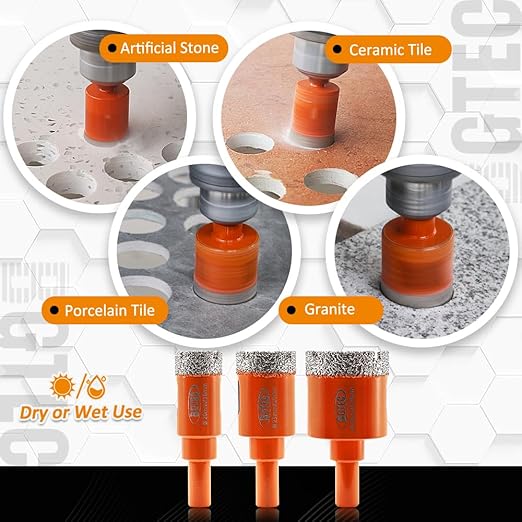Dry Diamond Drill Bit - BGTEC 1pc 1" 25mm Hole Saw for Granite,Marble,Masonry, Concrete, Tile/Ceramic, Glass, Hard Plastic,Vacuum Brazed Diamond Core Drill Bit Kit